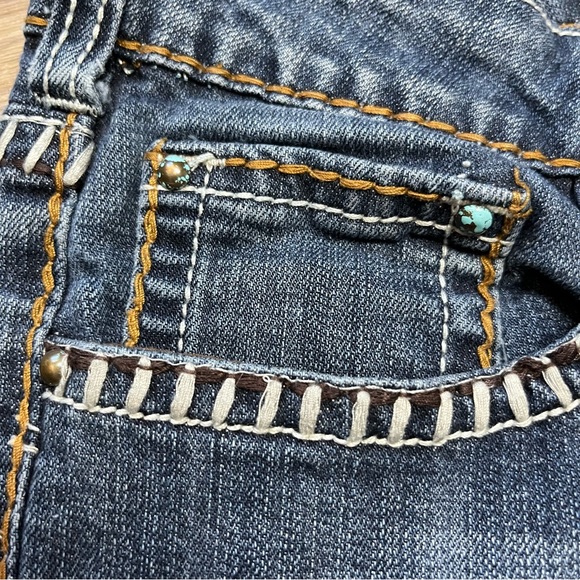 Cowgirl Tuff Co. Womens Heavy Stitch Bootcut Blue Jeans Sz 29 Turquoise Leather - Picture 3 of 12